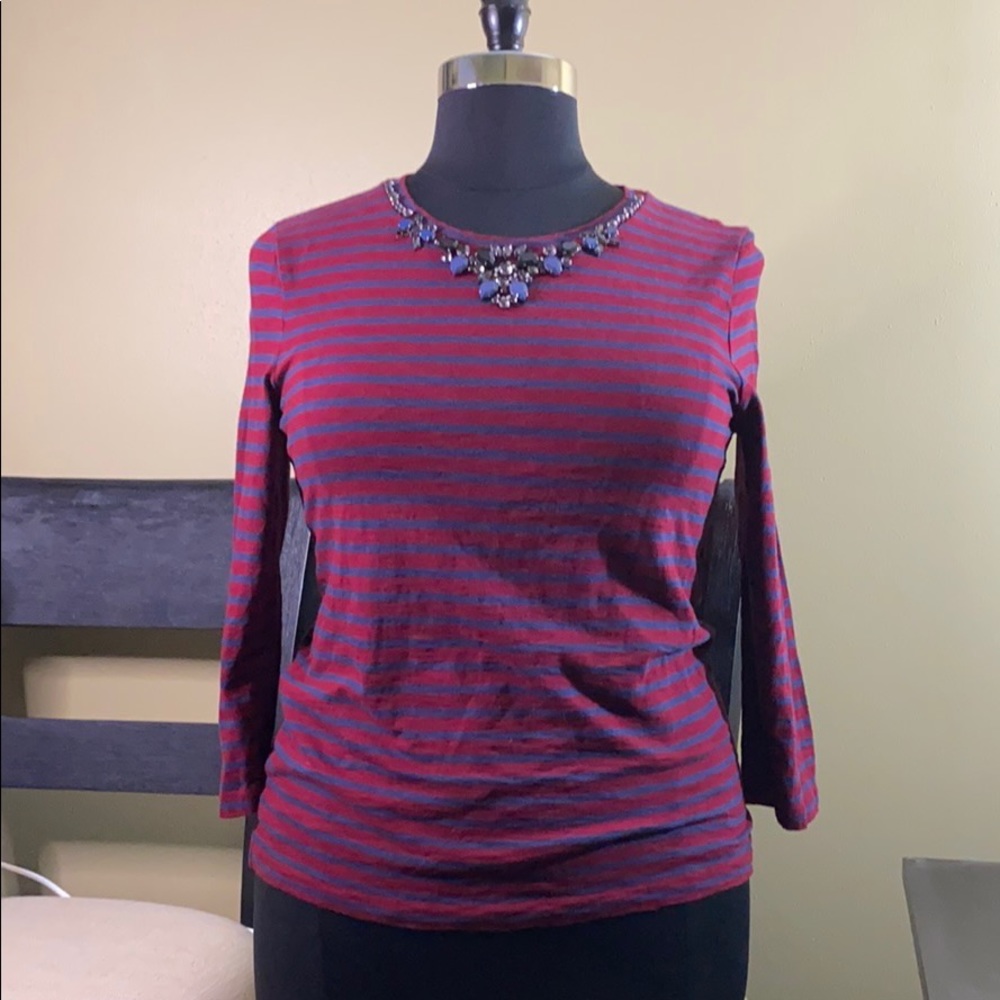 J. Crew Rhinestone Necklace Neckline Knit Blouse